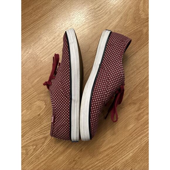 Keds Women 7.5 Burgundy Wine Red/ White Polka Dot Athletic Shoes Preppy Classic - Picture 5 of 8